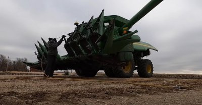 Blowing off John Deere Combine