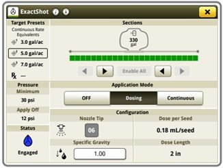 John Deere ExactShot Dosing Mode G5 Display